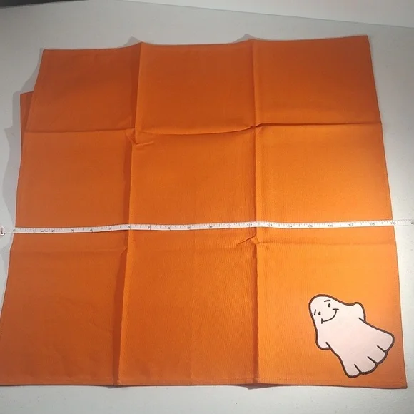 2 Longaberger Orange Ghost Fabric Napkins New In Package - Picture 3 of 6